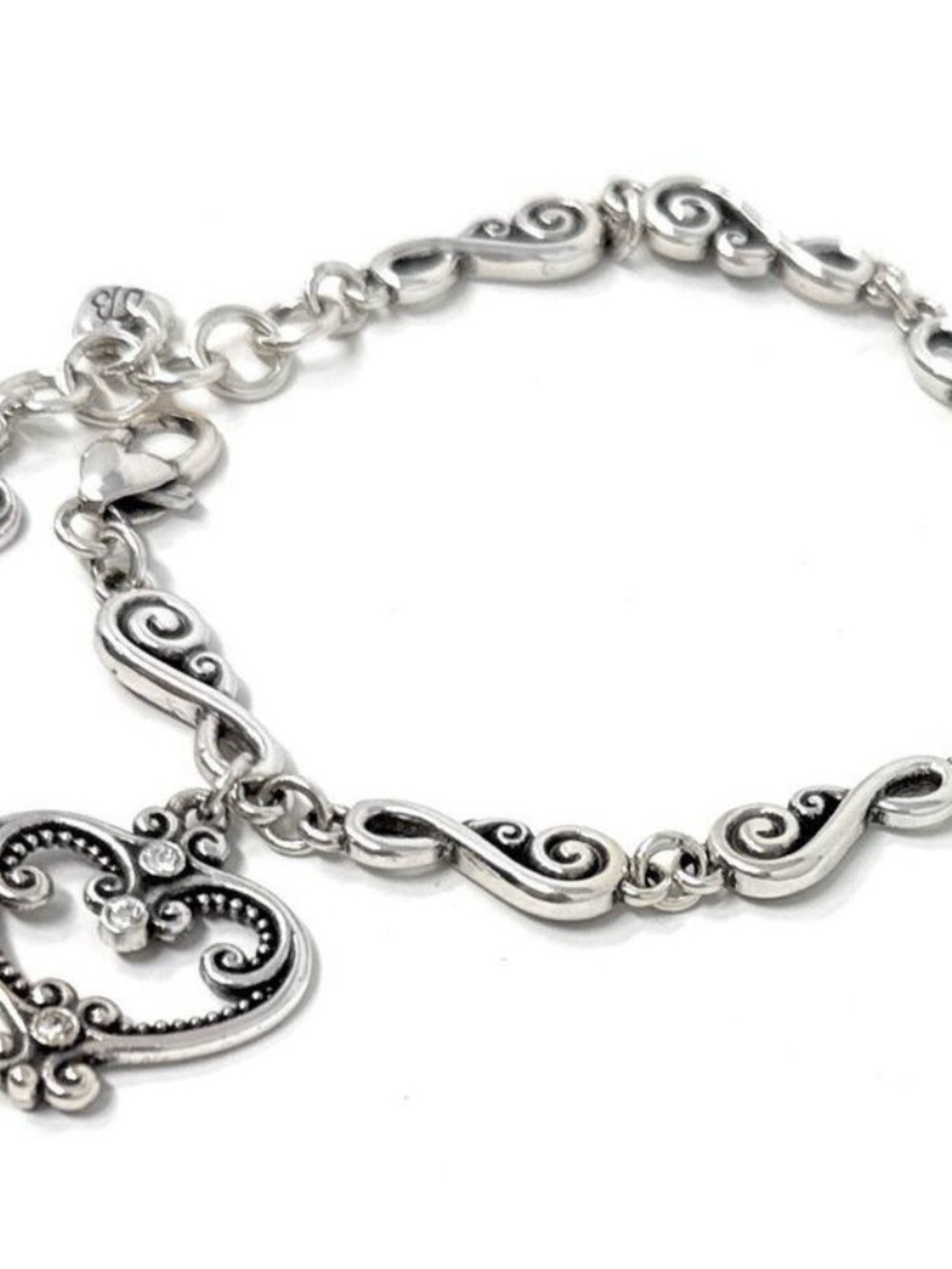 Brighton Palazzo Silver Heart Crystal Bracelet w/Dust Bag